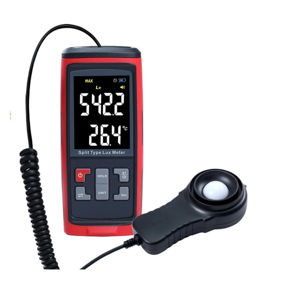 Digital Lux Light Meter Illuminance Luxinometer 0~200000Lx Range Bluetooth and Datalogging Colored LCD Sound Alarm Function