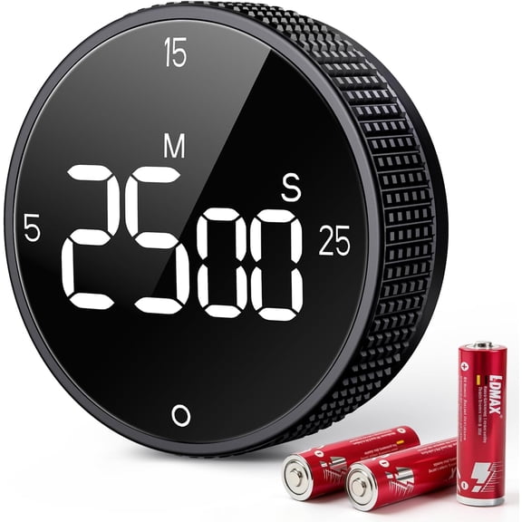 Digital Magnetic Kitchen Timer for Cooking, Large LED Countdown Timer, Rotating Pomodoro Timer, Volume Adjustable, 5/15/25 Min Presets for Kitchen Classroom Grilling Studying