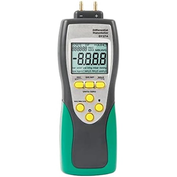 Digital Manometer,DY27A Differential Manometers,Digital Differential Pressure Manometer Ventilation System/Gas Pipeline/Brake Vacuum Pump with 11 Units LCD Display Store 48 Sets of Data$$Other