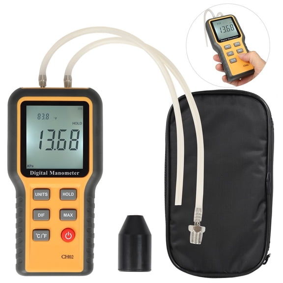 Digital Manometer, Gas Pressure Tester, Dual-port Differential Gauge, Backlit Screen, Precise Meter for Natural Gas Pipelines, HVAC, Boilers, Blowers