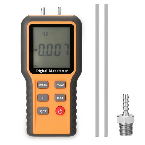 Digital Manometer for Pressure Measurement, Adjustable Indoor Temperature, LCD Display