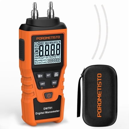 Digital Manometer with 12 Units Gas Pressure Tester Dual Port Air Pressure Gauge for Natural Gas Pipelines Ventilation Detection