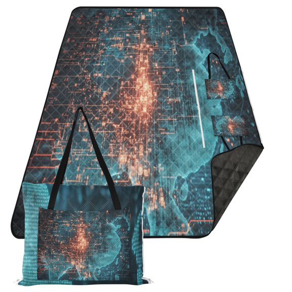 Digital Map Extra Large Picnic Beach Blanket Waterproof Sand Proof Portable Outdoor Mat 80x118