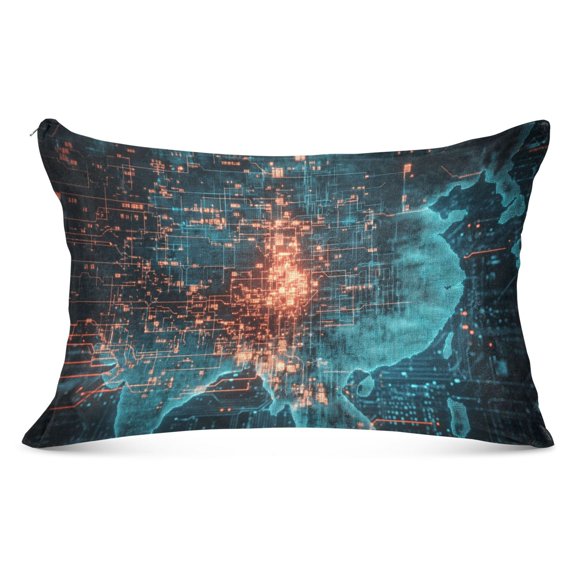 Digital Map Plush Pillow Cases King Size Ultra Soft Warm Pillowcases with Zipper 20"x40"