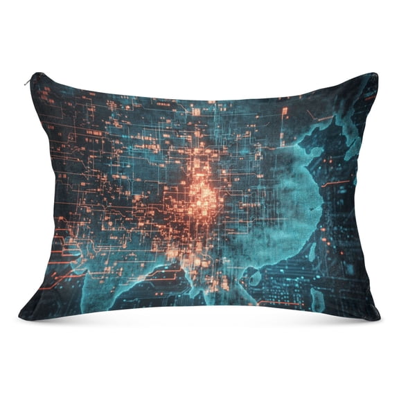 Digital Map Plush Pillow Cases Standard Size Ultra Soft Warm Pillowcases with Zipper 20"x26"