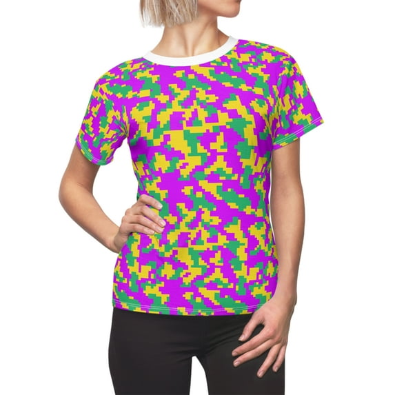 Digital Mardi Gras Camo T-shirt for Women - Camo Color Code 0103