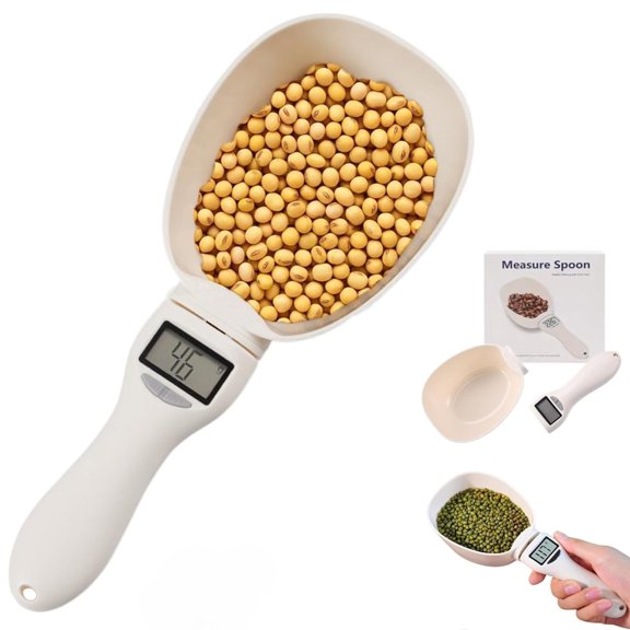 Digital Measuring Spoon Scale, 5 Units G/ml/oz & Auto Tare, for Kitchen Meal Prep & Pet Portion