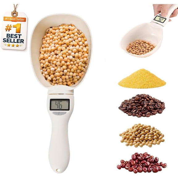 Digital Measuring Spoon Scale, Electronic Food Scoop with Conversion, Kitchen Adjustable Smart Weighing Cup for Home Cat Dog Pet, with Lcd Screen