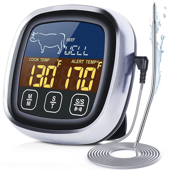 Digital Meat Thermometer for Cooking, 2021 Upgraded Touchscreen LCD Large Display Saferell Instant Read Food Thermometer with Backlight, Long Probe,Kitchen Timer, Cooking Thermometer for Oven, BBQ