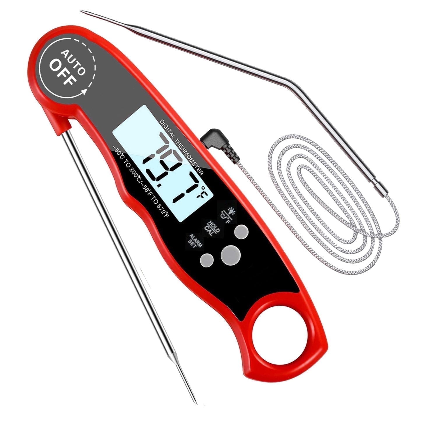 Digital Meat Thermometer for Cooking, Dual Probe Instant Read Food Thermometer with LCD Screen, Waterproof Cooking Thermometer with Alarm for Grilling, Smoker, BBQ, Oven