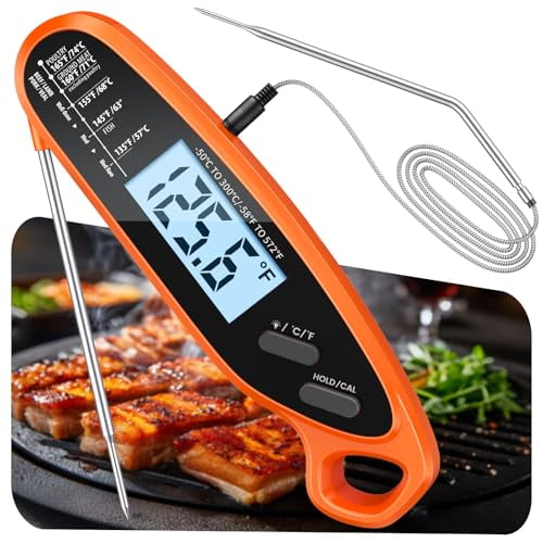 Digital Meat Thermometer for Cooking with Dual Probe, Large Backlit & Calibration, Kitchen Food Thermometer for Candy, Oven, Grill, BBQ, Smoker, Oil Fry Instant Read Thermometers