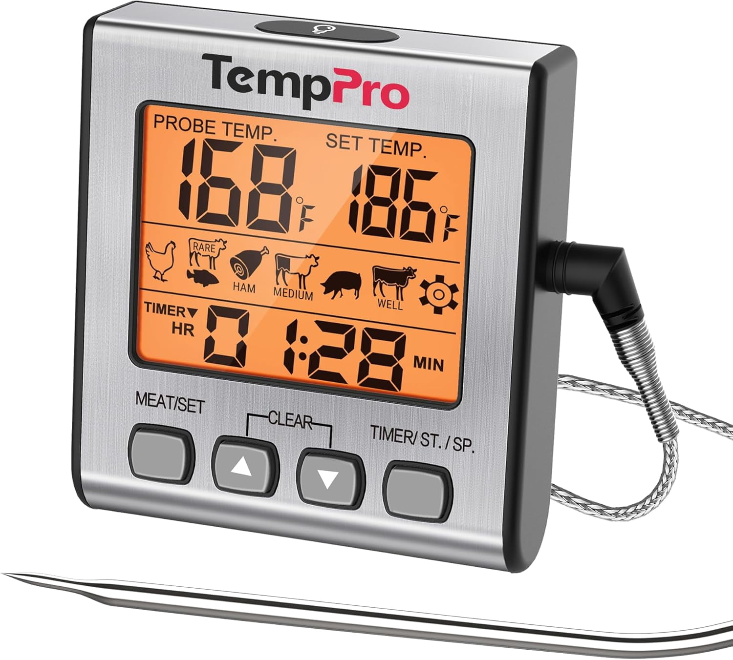 Digital Meat Thermometer for Cooking and Grilling, BBQ Food Thermometer with Backlight and , Grill Temperature Probe Thermometer for Smoker, Oven, Baking,Oil(Previously ThermoPro)