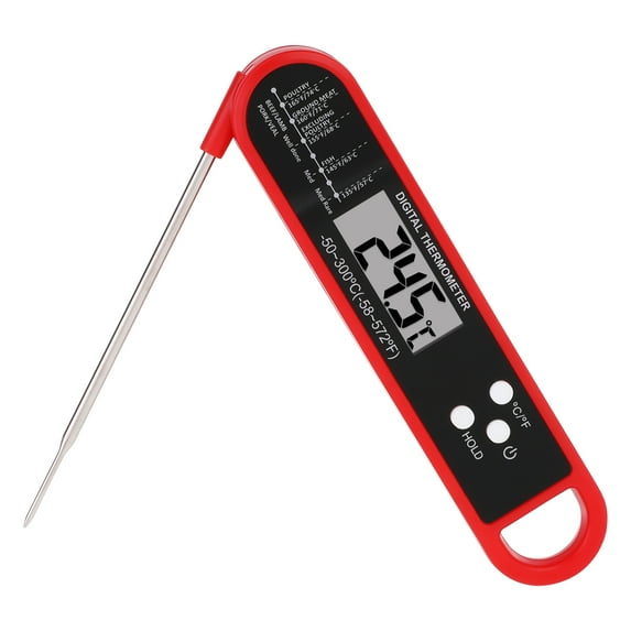 Digital Meat Thermometer, Foldable Instant Read Food Thermometer, Cooking Thermometer for Home and Kitchen, Turkey, and Beef Red,6.0x1.3x0.7 inch