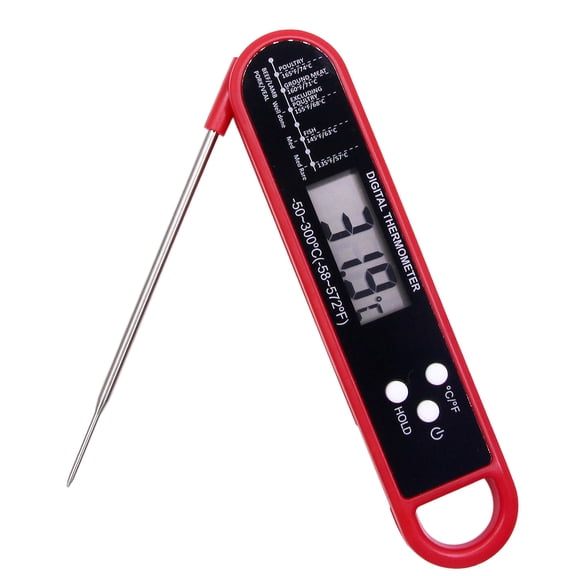 Digital Meat Thermometer with Foldable Probe, Instant Read Kitchen Food Thermometer with LCD Display, °C/°F Switch, Cooking Thermometer for Grill BBQ Kitchen,Red