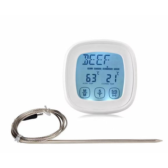 Digital Meat Thermometer, Food Thermometer for Oven Grill Kitchen, Thermometer for Cooking with 1 Stainless Steel Probe and Timer, Outdoor Kitchen Accessories