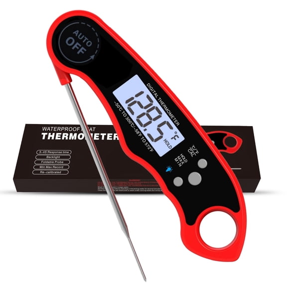 Digital Meat Thermometer for Grill/Cooking Fast Instant Read Waterproof Magnetic Probe Thermometer w/Backlight and Display for Kitchen,BBQ,Frying,etc.Chicken,Steak,or Burgers,Red