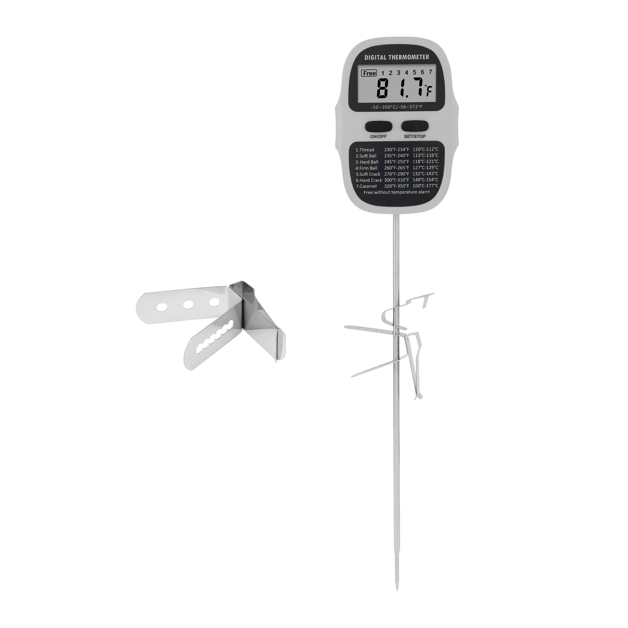 Digital Meat Thermometer, Instant Read Food Thermometer with Clip, Cooking Thermometer for Home and Kitchen, Outside, Smoker Grey 9.5in