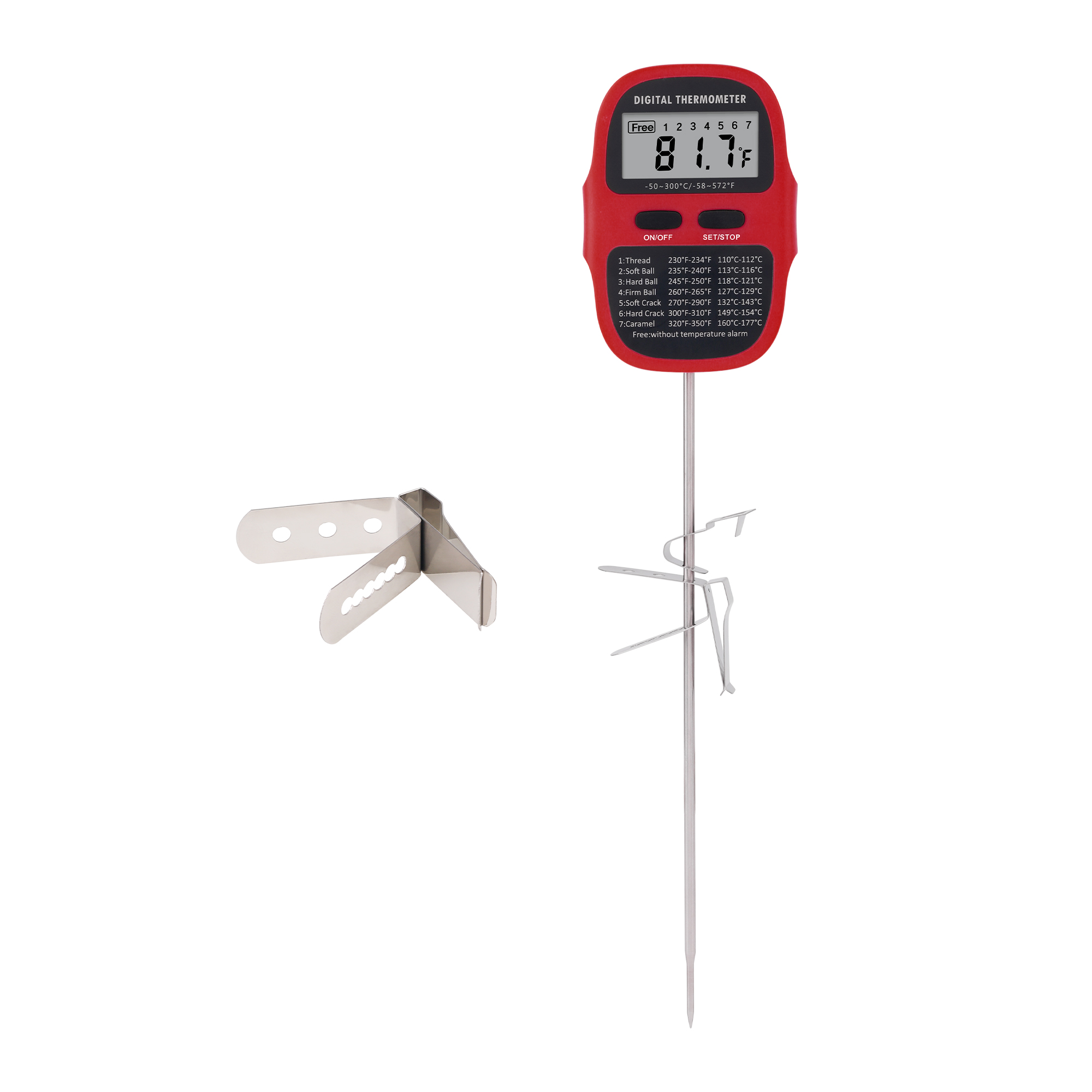 Digital Meat Thermometer, Instant Read Food Thermometer with Clip, Cooking Thermometer for Home and Kitchen, Outside, Smoker Red 9.5in