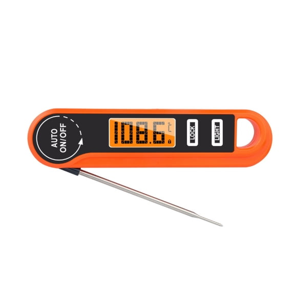 Digital Meat Thermometer Instant Read Thermometer Waterproof with Folding Stick Magnetic Back and Backlit Display for Outdoor Grilling Bbq Cooking Baking Orange 1 Pack