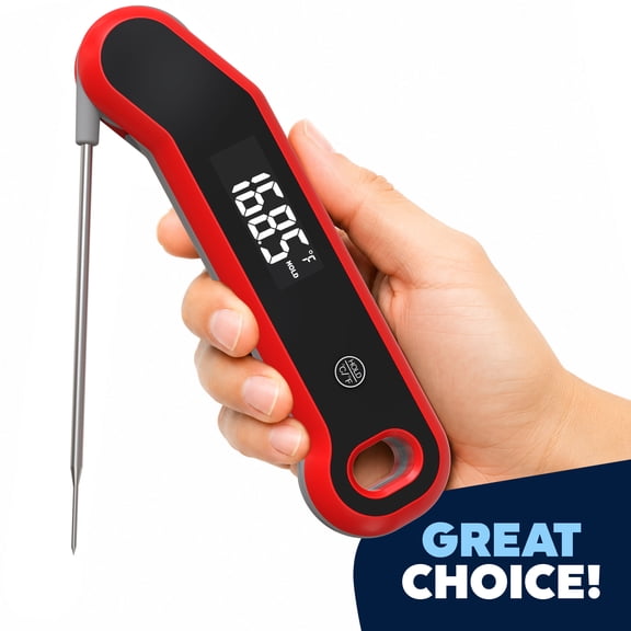 JEEXI Instant Read Meat Thermometer Digital, Waterproof IP67 Food Thermometer for Cooking, BBQ & Grill, 0.6 Sec Fast Read, Backlit Auto-Rotating Display, Folding Probe, Magnet & Hook, -58°F to 572°F