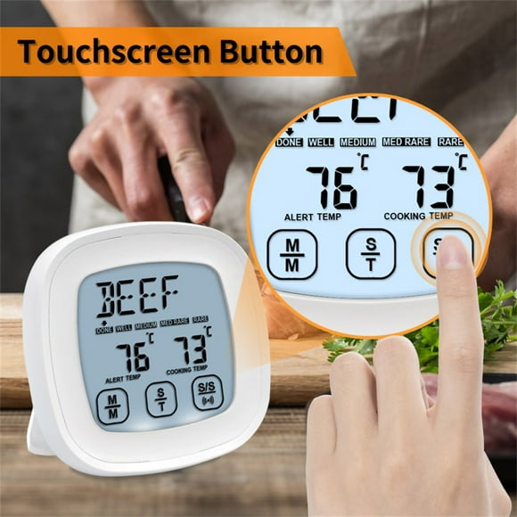 Digital Meat Thermometer with LCD Display | Button Control | Preset & Manual Temperature Settings | BBQ Grill Oven Smoker | Timer Alarm Backlight | Magnetic & Stand Base | Accurate Cooking Probe