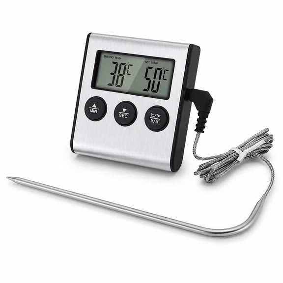Digital Meat Thermometer with Probe, 35 Second Food Temperature Reader with Target Temperature Presets, Timer Alert and Clear Display for Cooking, Grilling and BBQ