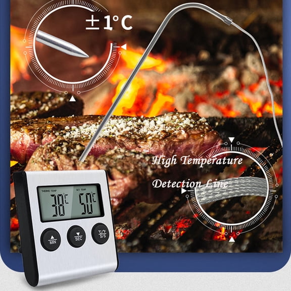 Digital Meat Thermometer with Timer, Stainless Steel Probe, 8 Preset Meat Settings & 4 Doneness Levels, Magnetic Back & Stand, 99-Minute Countdown Timer, 1-Pack