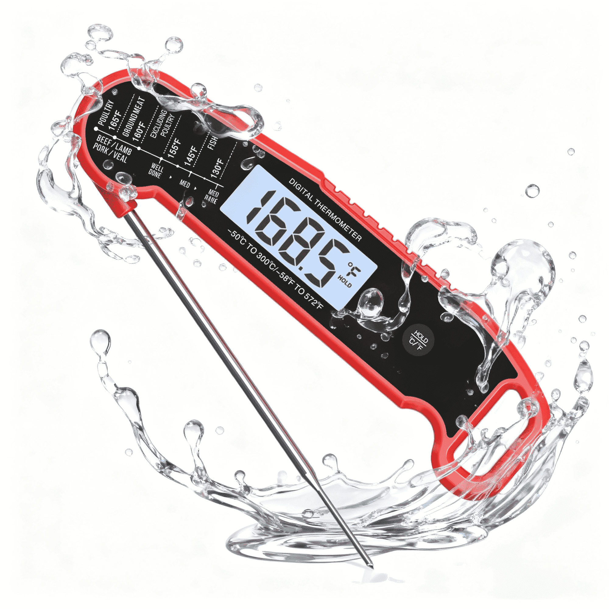 KOYMISKU Digital Meat Thermometer,Instant Read Waterproof Food Thermometer with 180°Auto-Rotating Backlit Display for Kitchen, BBQ, Candy, Liquids - Walmart.com