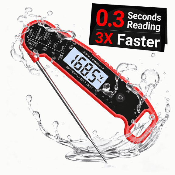 KOYMISKU Digital Meat Thermometer, 0.3 Sec Instant Read Waterproof Food Thermometer with 180°Auto-Rotating Backlit Display for BBQ, Candy, Liquids