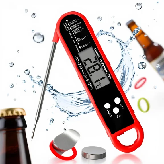 Digital Meat Thermometer for Grilling, Baking & Candy, Instant Read with Foldable Probe, Red/Black Dual Pack​