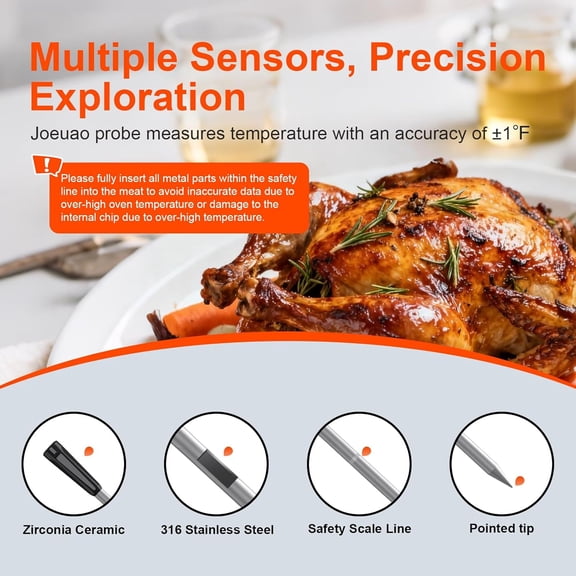 Digital Meat Thermometer with Dual Ceramic Probes and Standalone Display Base, 3000FT Range Real- Monitoring for BBQ Oven Grill Smoker Fryer