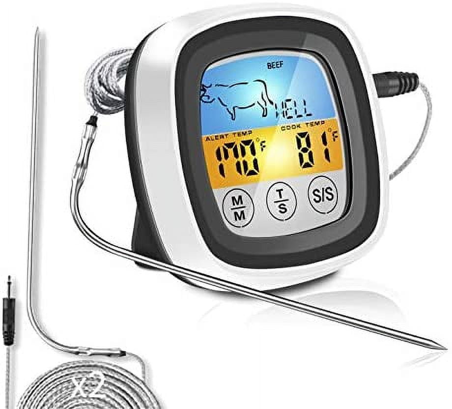 FYY Meat Thermometer, Digital Cooking Thermometer with Stainless Steel Long  Food Temperature Probe and Alarm Timer for Liquids, Oven, Smoker, BBQ