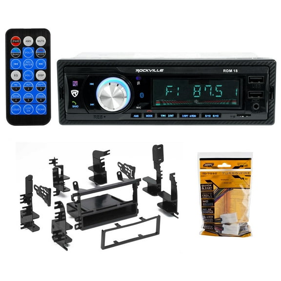Rockville RDM18 Bundle: In-Dash Digital Media Bluetooth AM/FM USB SD Receiver, Metra 99-7417 Dash Kit and 70-7550 Wiring Harness, 3-items