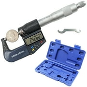 Digital Micrometer, 0-1 Range Inches and Metric with 6 Digit LCD Display, 0.0001 Graduation