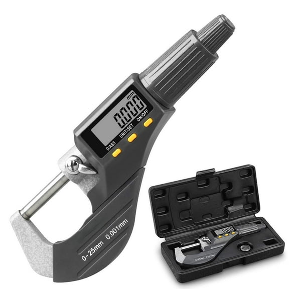 Digital Micrometer, Professional Inch/Metric Measuring Tools 0.00005"/0.001 mm Resolution Thickness Gauge, Protective Case with Extra Battery