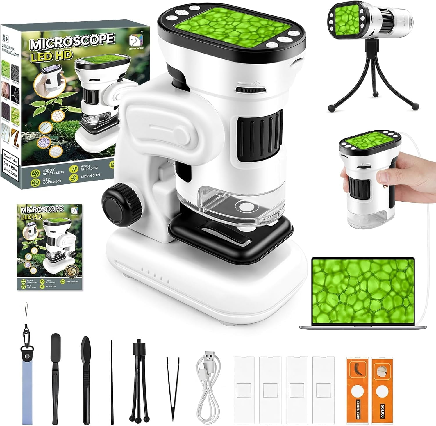 Digital Microscope Rechargeable Portable - WiFi & USB Connection, 8 LED Lig Euromex EduBlue 3.2 Megapixel Digital Microscope - 10x, 20x, 40x