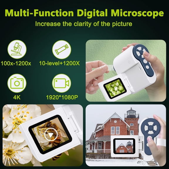 Digital Microscope with 2 Inch LCD Screen, 1200X Magnification, 6 LED Lights, 32GB Card for Kids and Adults