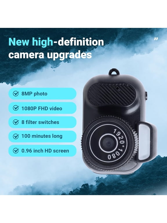 Digital Mini-Size Camera and Video Recorder 1080HD 2MP with Keychain, 32 GB SD Card and Card Adapter