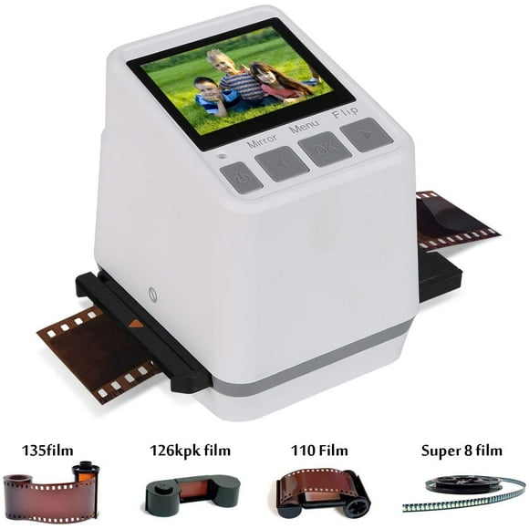 Digital Mini Film & Slide Scanner Converter- Converts 110, 126, 135 (35mm) & Super 8 Film Negatives & Slides to HD Digital JPEG Photos with 2.4 LCD Display, Easy to Load Film & Slide