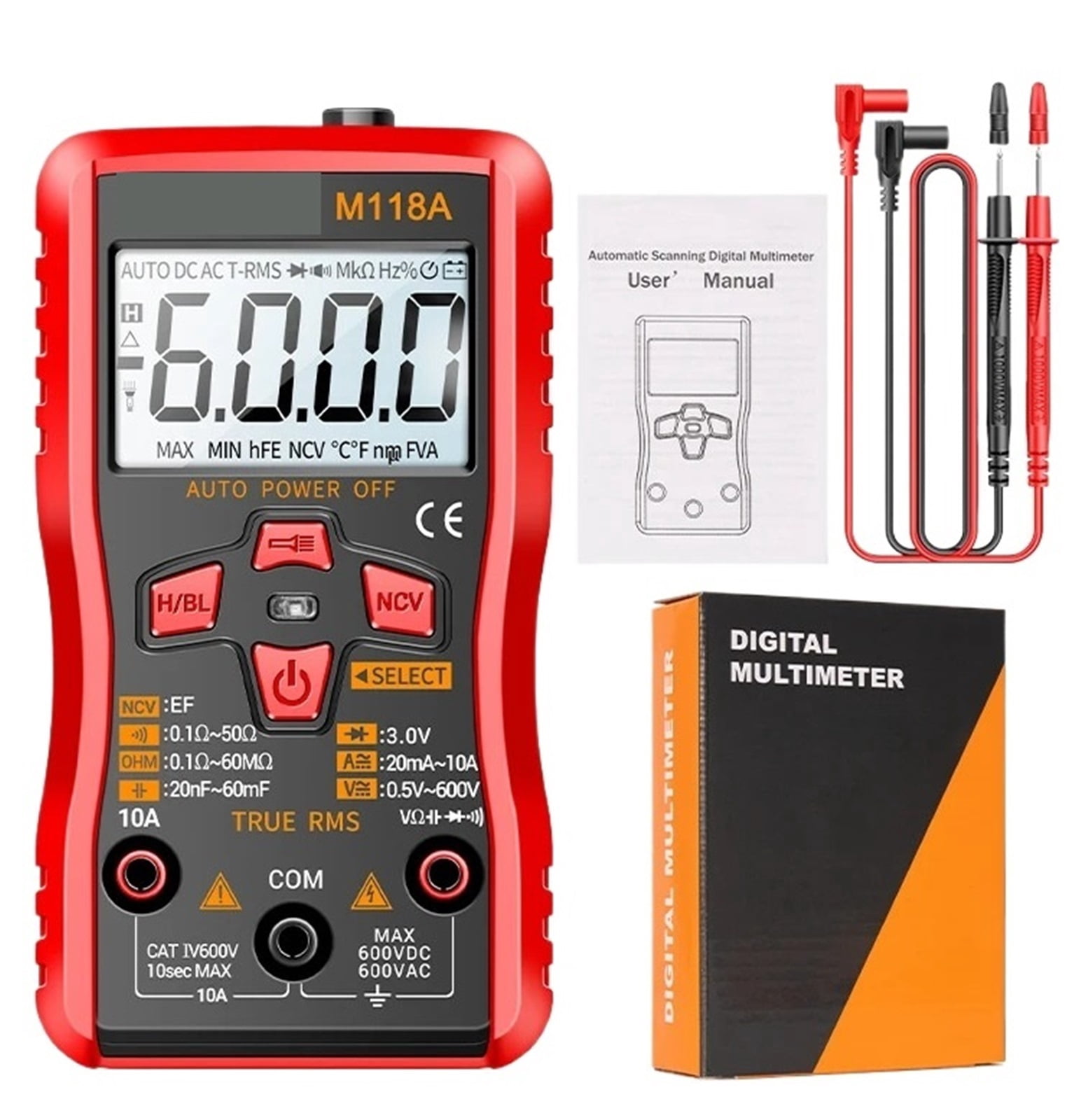 Digital Mini Multimeter Tester 6000counts Auto Mmultimetro True Rms Tranistor Meter With NCV Data Hold Flashlight ,Battery Test