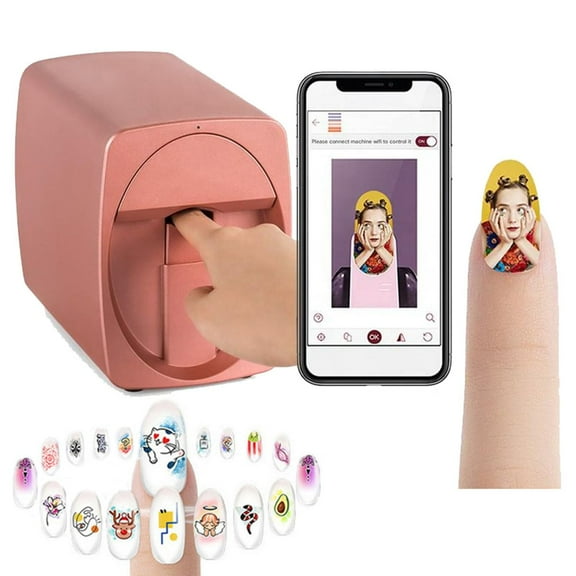 Digital Mobile Nail Art Printe,3D Automatic Nail Printer Machine, Mini Portable Nail Painting Machine Control Through Free Mobile App, Support WiFi/DIY/Usb, For Home Usage Nail Salon Nail Lovers
