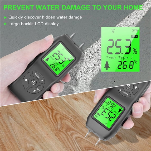 Digital Moisture Meter, Water Leak Detector, Moisture Tester, Pin Type ...