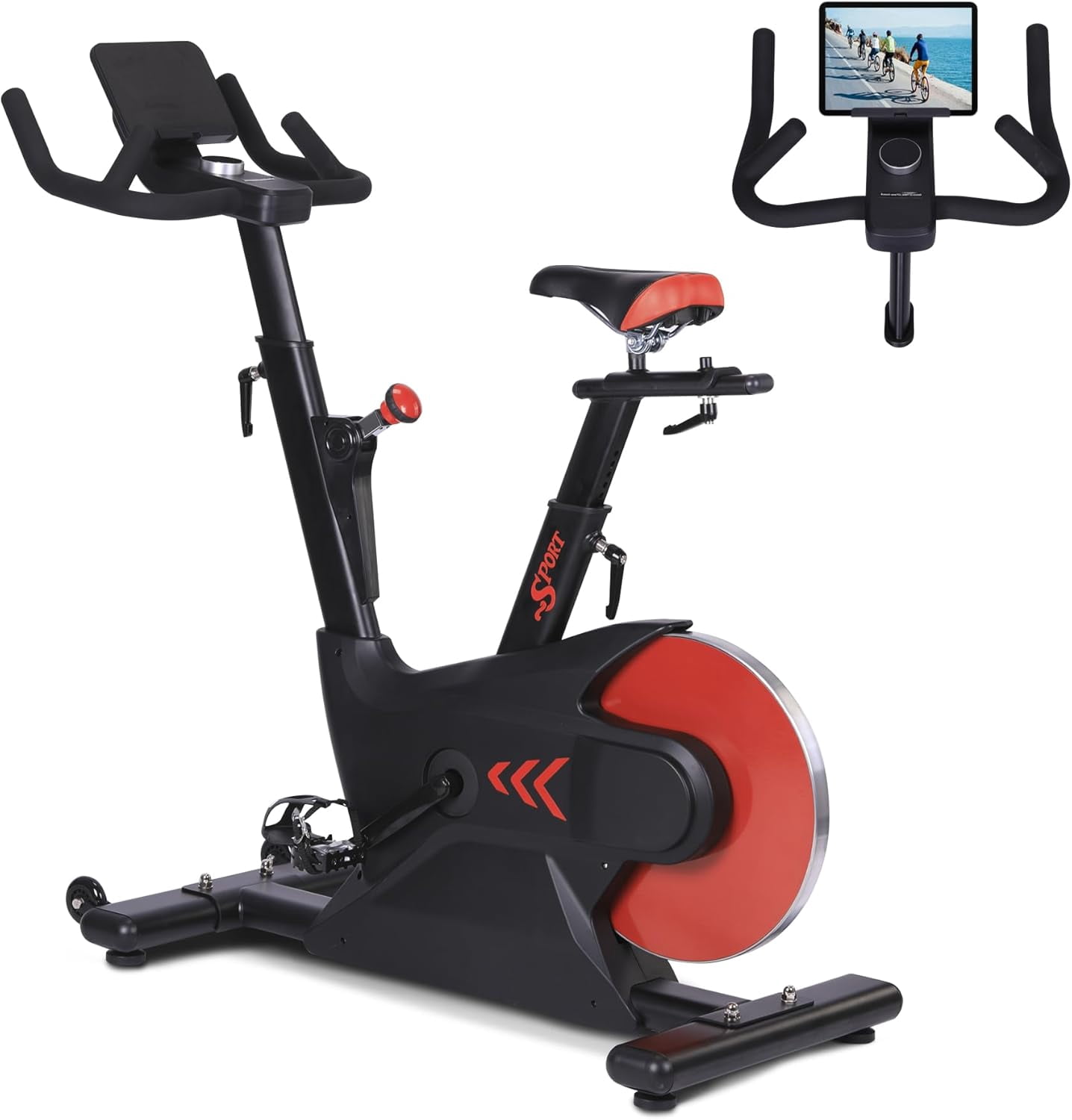 Digital Monitor Exercise Bike, Silent Magnetic Indoor Cycling Bike for Home Gym, Smooth Rear Flywheel Stationary Bike with Electromagnetic Resistance, Adjustable Seat & Handlebars