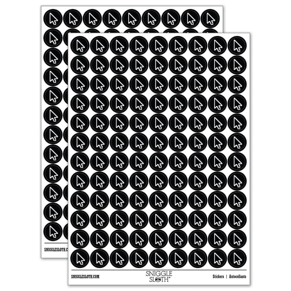 Digital Mouse Arrow Pointer Icon 200+ Round Stickers - Black - Gloss Finish - 0.50" Size