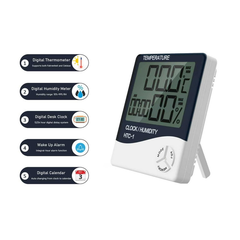 Digital Multifunctional Desk Clock with Thermometer, Humidity Checker,  Alarm Clock, Calendar, Digital Clock with 5 Functions, Alarm Clock for