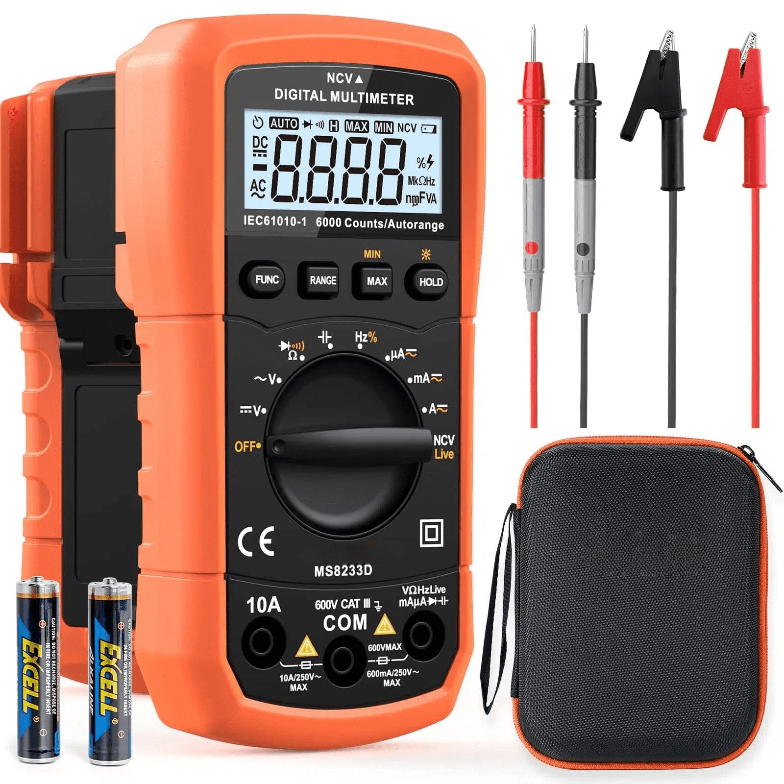 Digital Multimeter, 6000 Counts Auto-Ranging Tester, NCV Detection, Measures Voltage Current Resistance Capacitance Frequency
