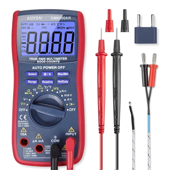 Digital Multimeter and Analyzer TRMS 6000 Counts Volt Meter Ohmmeter Auto-Ranging Tter; Accurately Measur Voltage Current Ristance Diod Continuity Duty-Cycle Capacitance Temperature