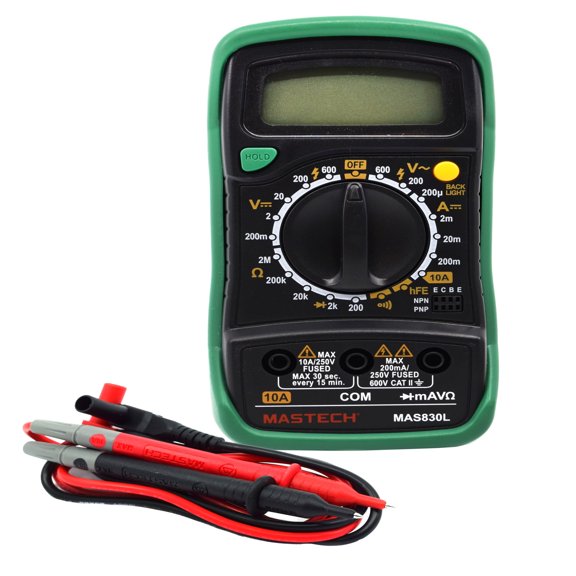Digital Multimeter Model M-830L - DC Voltage 200mV - 600V / AC Voltage 200V - 600V - Testing Leads, Battery & Instructions Included - Drop Resistant Case - Eisco Labs