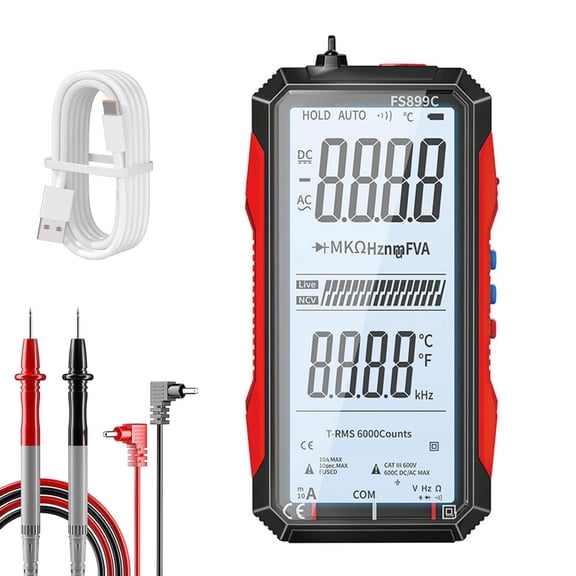 Digital Multimeter Rechargeable 6000 Counts True RMS Tester for Home Auto Electrical Repair