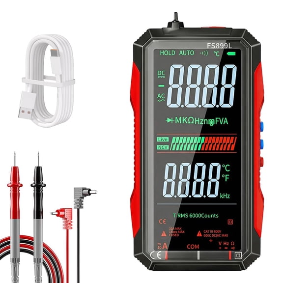 Digital Multimeter Rechargeable 6000 Counts True RMS Tester for Home Auto Electrical Repair